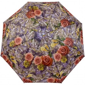 Серый зонт с розами, в три сложения, Style, полуавтомат, арт.1501-2-13